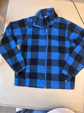 Columbia Kids Blue & Black Buffalo Plaid Fleece Jacket Size 14/16